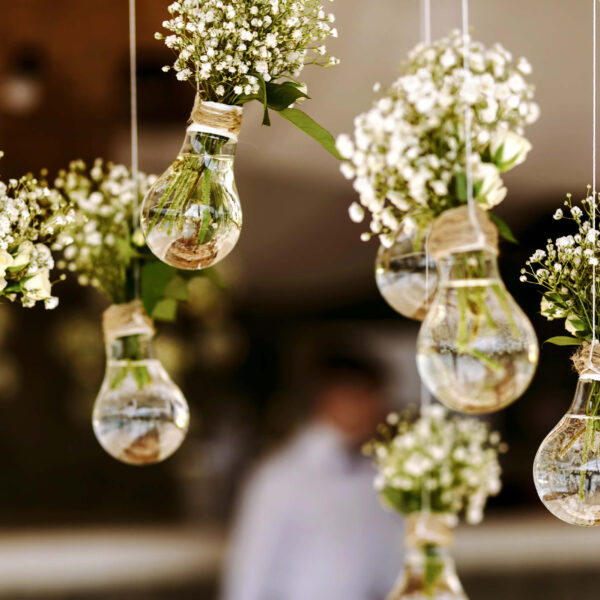 Lights and wedding flowers provided by decor supplier